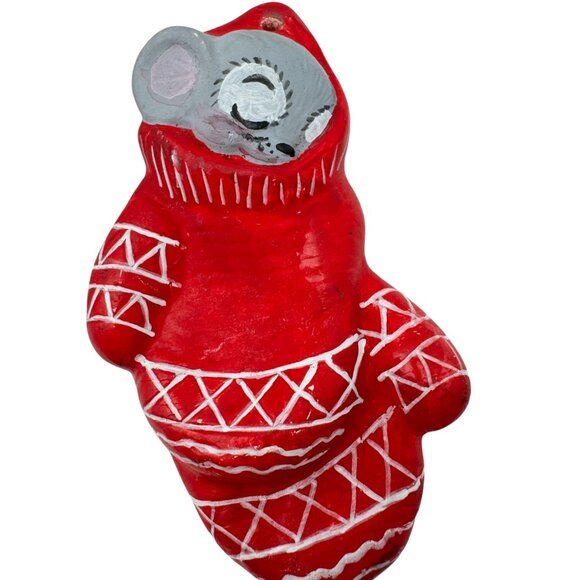 Vtg 5 Pc Hand-Painted Christmas Mouse Ornaments Ceramic Holiday Tree - Picture 9 of 12